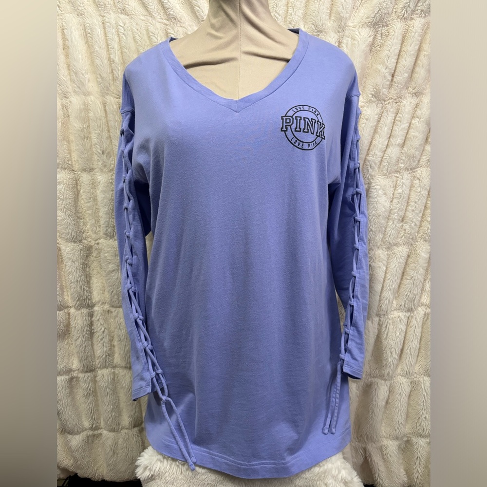 PINK Victoria's Secret Women's Purple Lace-Up Sleeve Top size small